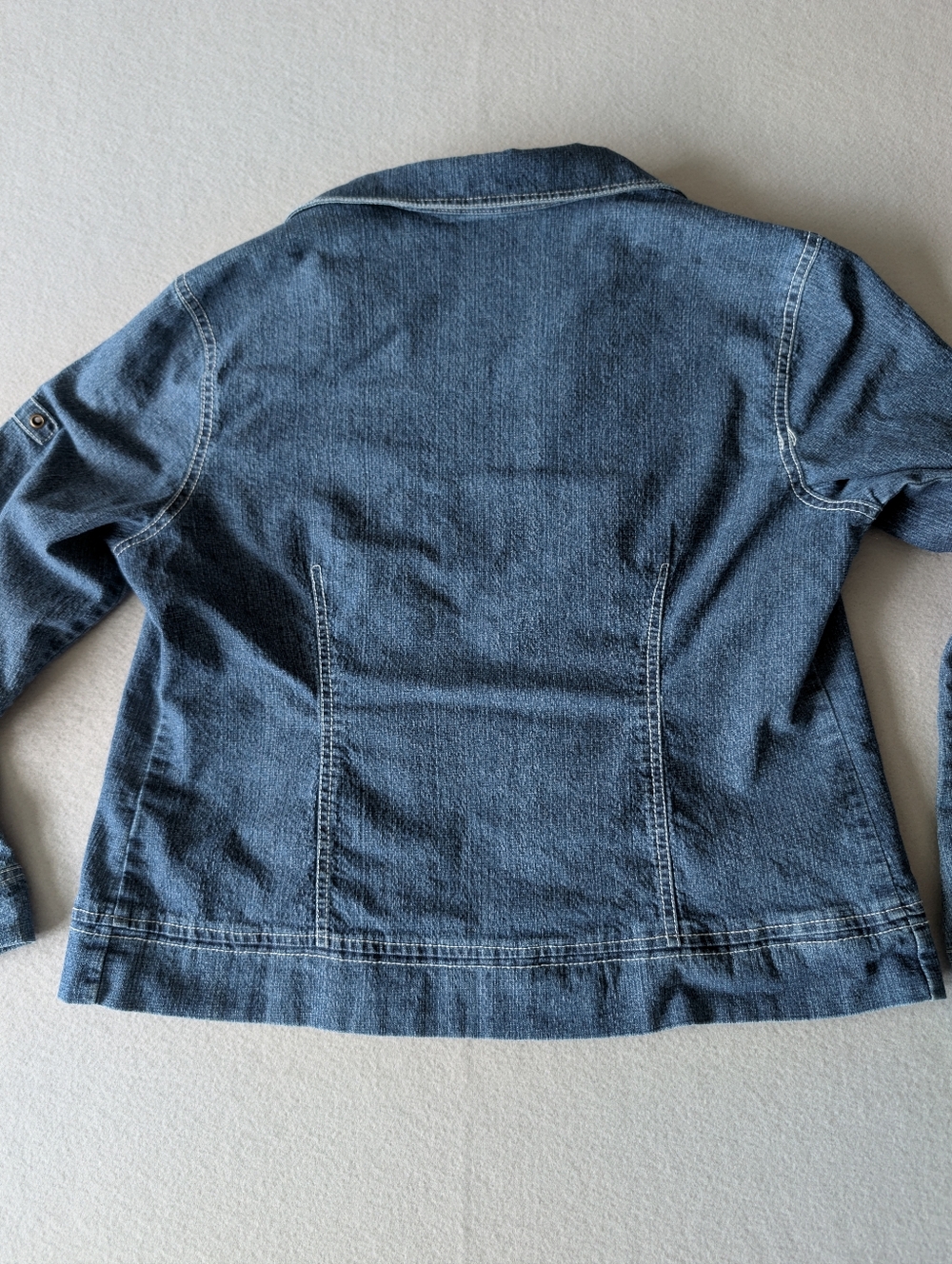 Vintage 90s Zip Up Denim Jacket Peplum Feminine Lightweight Textured Sz M image 6